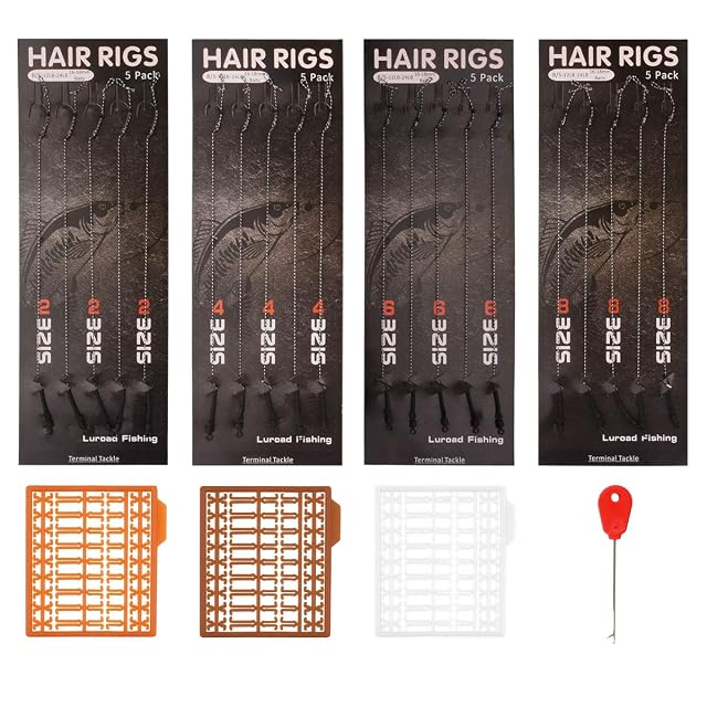 Luroad hand-tied carp hair rigs with boilie stops in four hook sizes