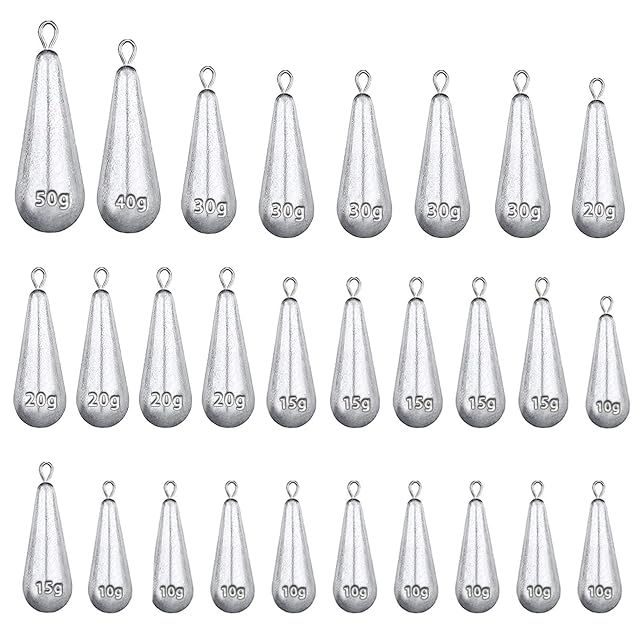 Roosea 28-piece teardrop lead weight set with compartment box